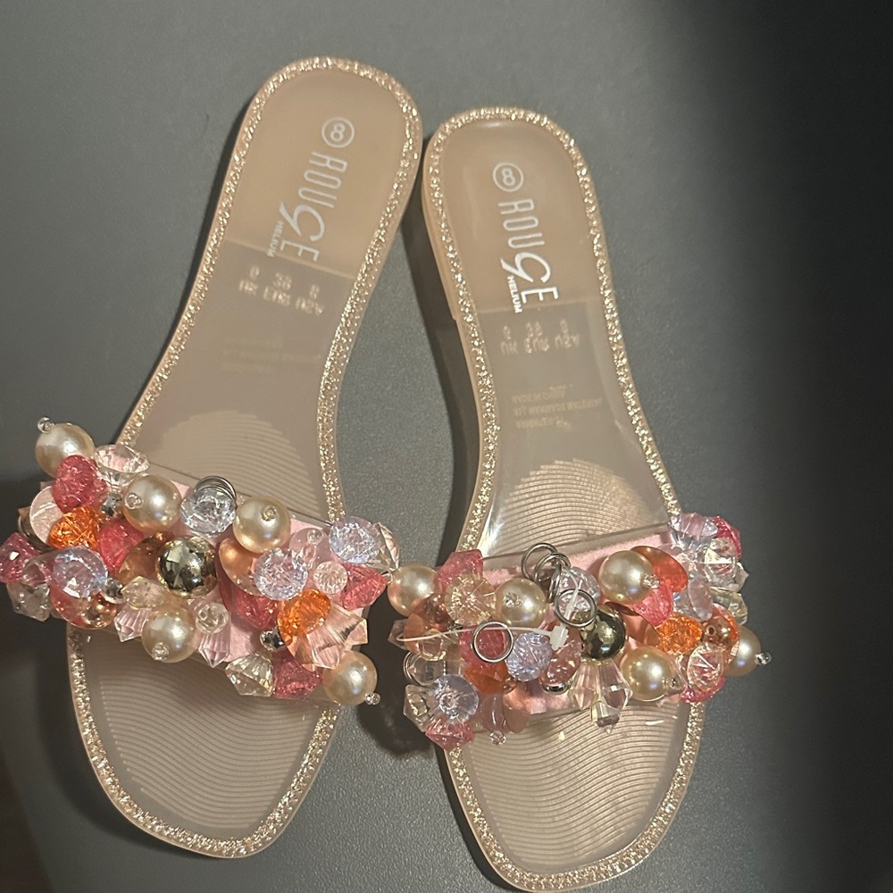 Rouge Helium Beaded Sandals - Pink and Gold